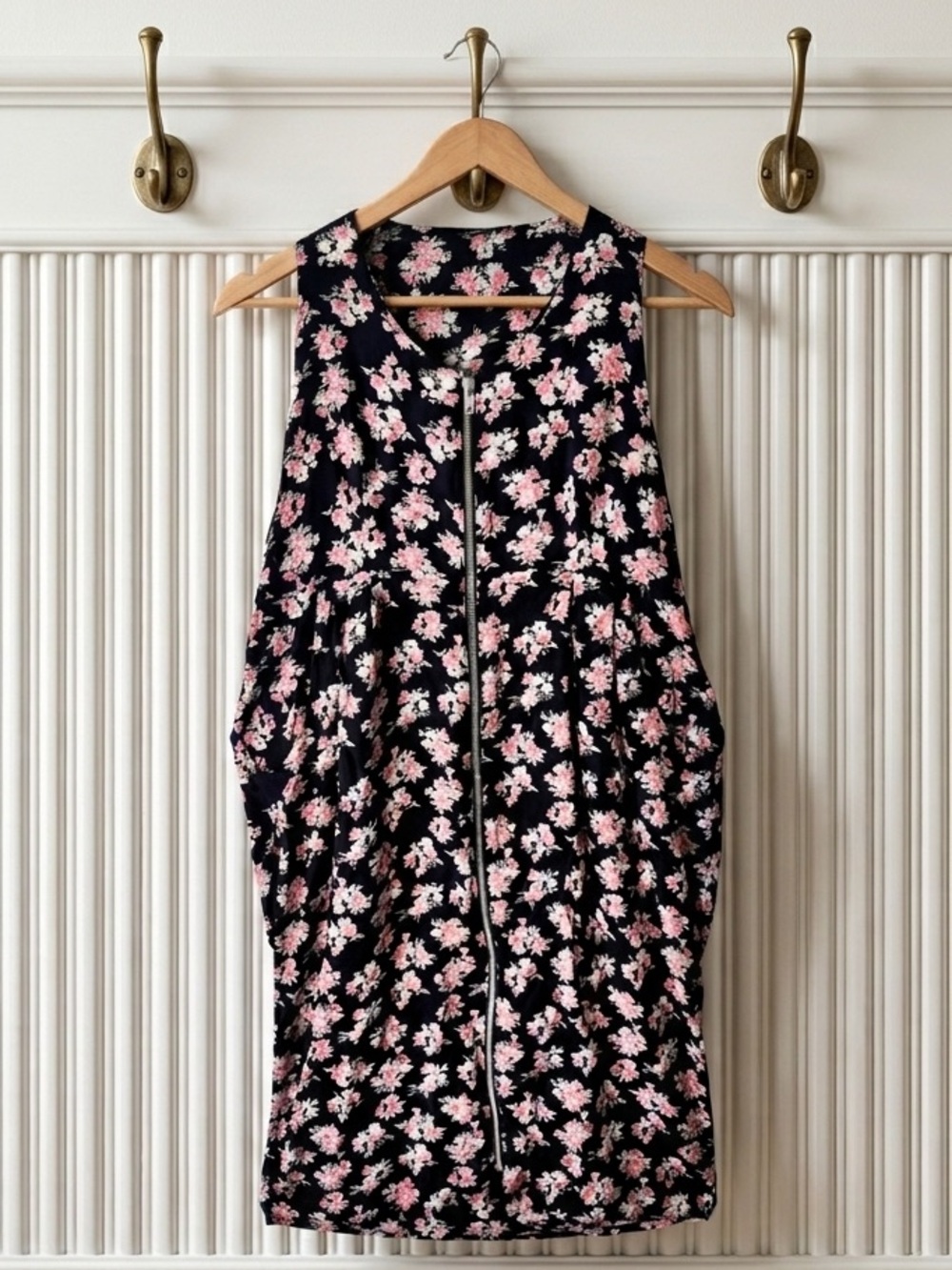 ASOS Dark Floral Midi Dress Y2K Soft Grunge Indie Sleeveless Zip Front Size 10